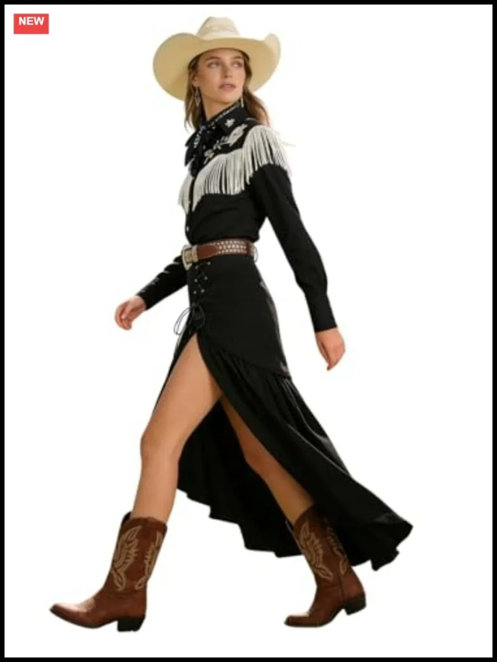Women's Rodeo Western Cowgirl Flowy Ruffle Boho Skirt Asymmetrical High Waist